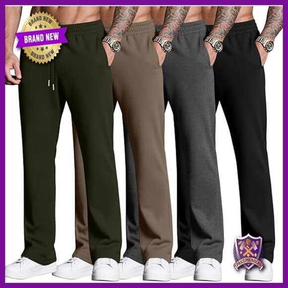 4 Pack Men's Sweatpants Joggers with Pockets Open Bottom Gym Athletic Pants